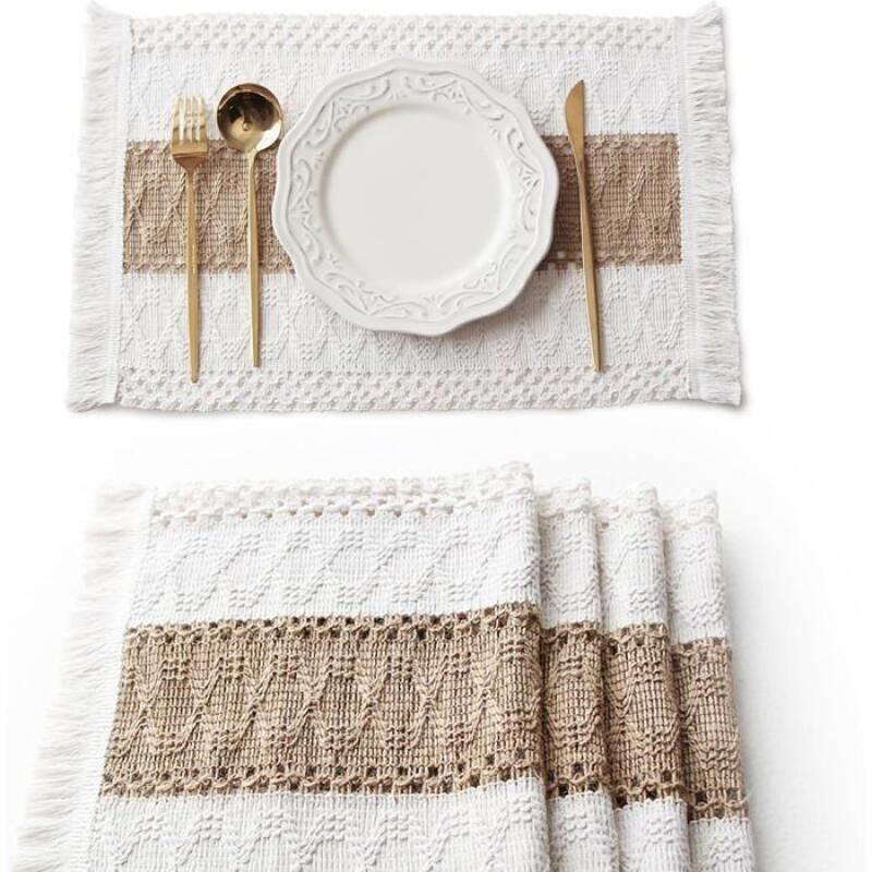 Sets de table - 4 sets de table bohèmes en toile de jute, décoration de table campagnarde, 3050CM