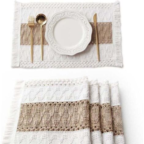 Sets de table - 4 sets de table bohèmes en toile de jute, décoration de table campagnarde, 3050CM
