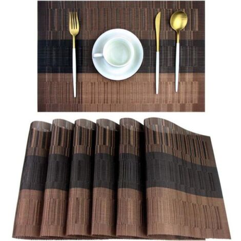 Sets de table - 6 PCS Sets de table lavables en vinyle tissé marron, résistants