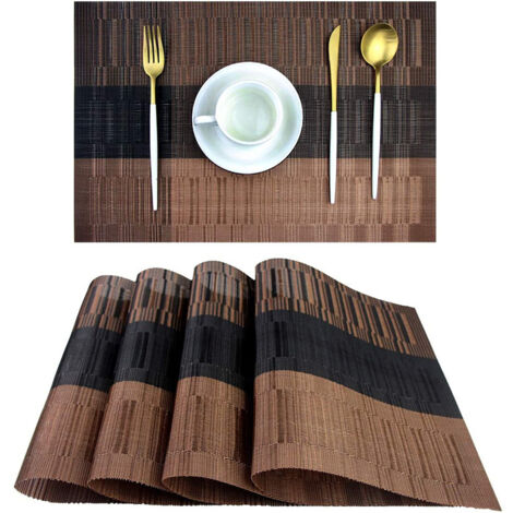 Sets de table - 6 PCS Sets de table lavables en vinyle tissé marron, résistants