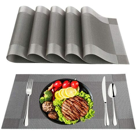 Sets de Table, 6 Pièces Set de Table Antidérapants, Napperons en PVC Lavable, pour Sets de Table Résistants à La Chaleur de Cuisine, Gris Argent