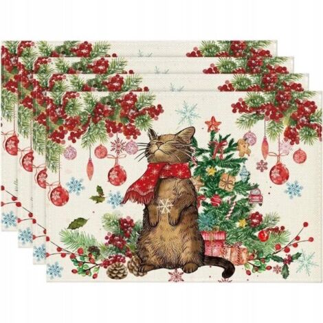 Sets de table de Noël pour assiettes Chat