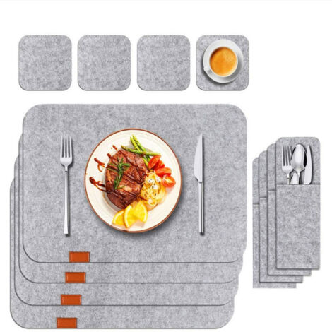 Sets de table en feutre avec dessous de verre et pochettes à couverts, lavables, résistants à la chaleur, adaptés aux tables, aux fêtes et aux restaurants.
