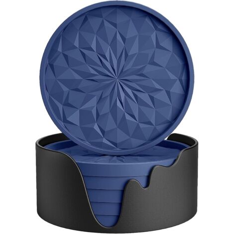 Sets de table en silicone pour boissons – Tapis de protection pour table – Antidérapants, antiadhésifs, décoration de table basse – Bleu marine [Lot de 6]