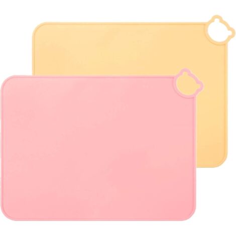 Sets de table en silicone pour enfants, tapis de bureau lavable au lave-vaisselle, tapis de voyage portables pour tout-petits (lot de 2, rose-jaune)