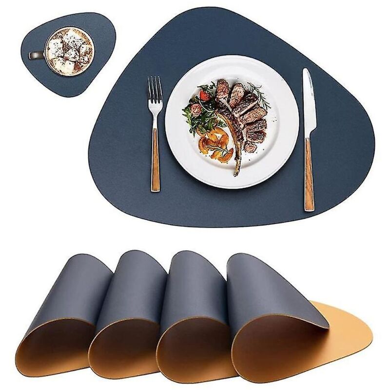 Fei Yu - Sets de table et sous-verres 4 ensembles, sets de table, bleu foncé + jaune