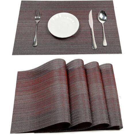 Sets de table lavables en vinyle tissé, antidérapants et résistants à la chaleur, faciles à nettoyer (lot de 6, rouges)