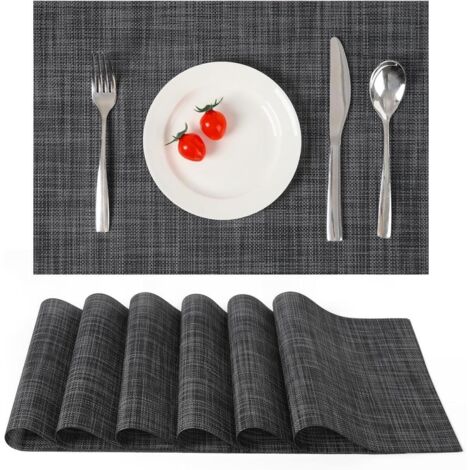 Sets de table lavables - Sets de table tissés, lavables - Conviennent pour les cuisines, les tables à manger et les hôtels  dimensions : 30 x 45 cm - gris foncé - lot de 6