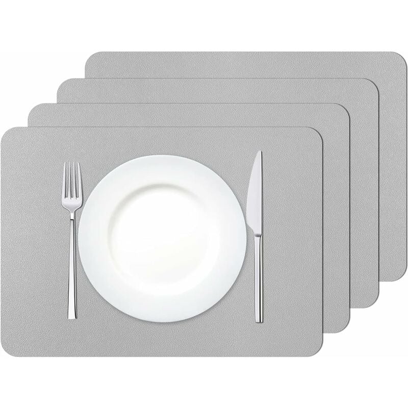sets de table, lot de 4 sets de table lavable imperm¨ables rectangulaire pvc set de table r¨sistant ¨¤ la chaleur, 42 ¡á 30cm(gris clair)