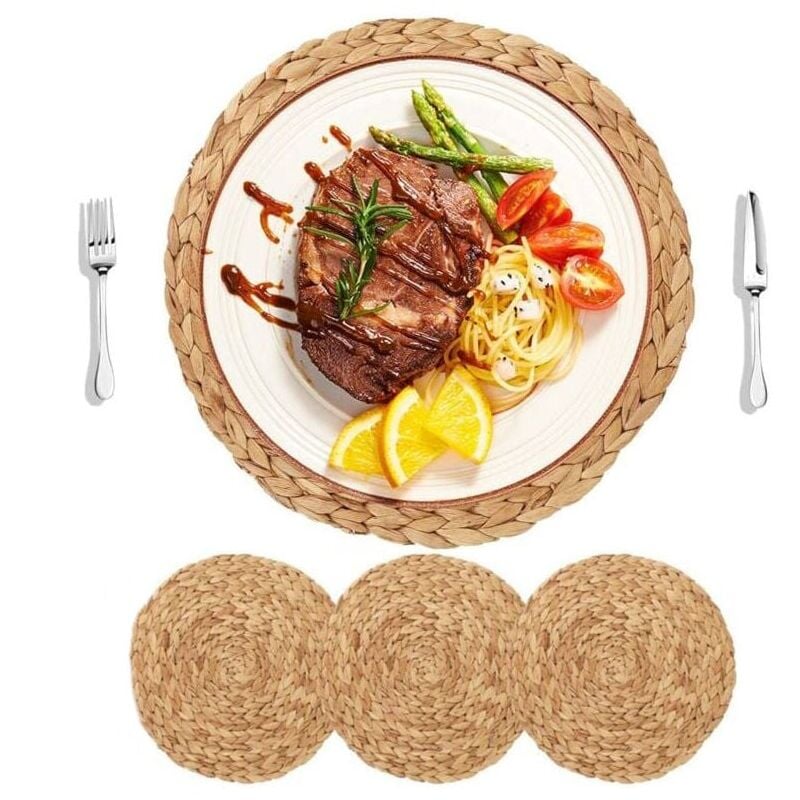 SNQ - Sets de table Lot de 4 sets de table ronds en jacinthe d'eau naturelle, 30cm, tissés à la main, de haute qualité, pour Cuisine Restaurant Table