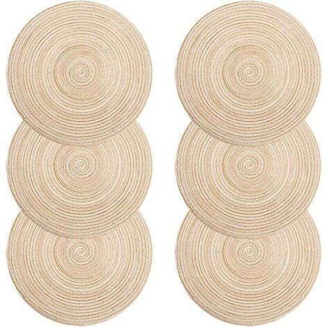 Sets de Table, Lot de 6 Set de Table PP Tressé Lavable Résistantes à la Chaleur Antidérapant, Set de Table Rond 35x35cm(Rond,Ivoire)