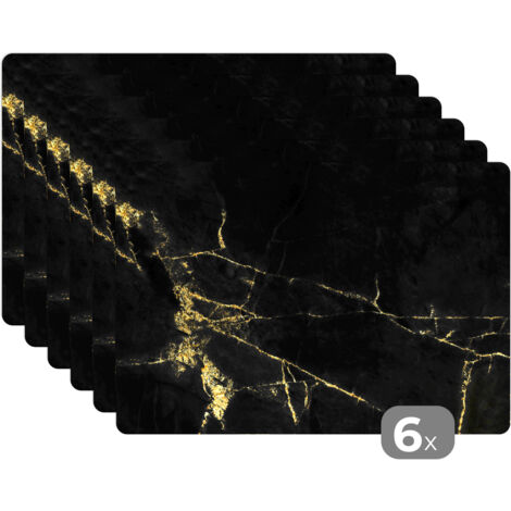 SETS DE TABLE Marbre - Noir - Or - Luxe Lot de 6 Tapis Antidérapant 45x30