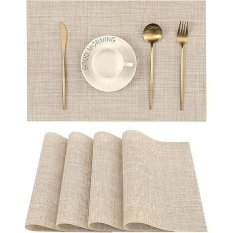 Sets de table PVC tissé lot 4, résistants chaleur antidérapants lavables pour table à manger