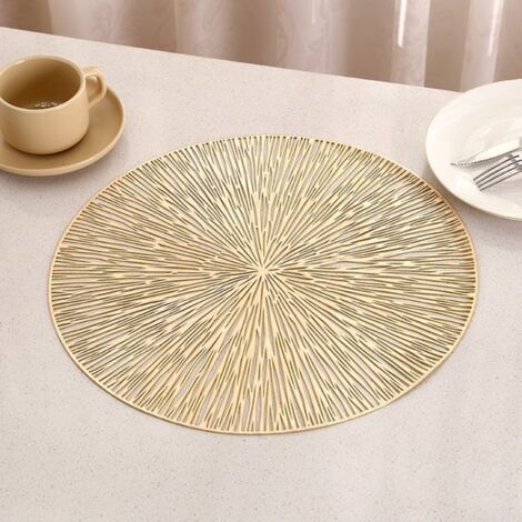Sets de table résistants à la chaleur - Sets de table dorés - Ronds - Lot de 4 - 38 cm, adaptés aux tables à manger, aux dessous de verre, aux fêtes, aux réunions de famille et autres occasions.