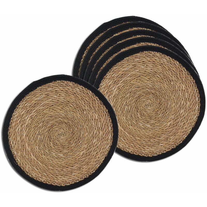 Aubry Gaspard - Sets de table ronds en jonc naturel et jute teinté (Lot de 6)