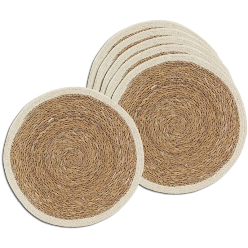 Aubry Gaspard - Sets de table ronds en jonc naturel et jute teinté (Lot de 6)