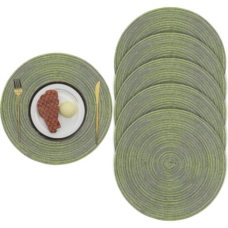 sets De Table Ronds Tisss 6 X 38 Cm (vert) Sets De Table En Coton Tiss Thermo-isolants Et Antidrapants Sets De Table Lavables Pour Runions De Fami