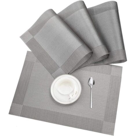 Sets de table Set de Table, Set de 4 Sets de Table Antidérapants Lavables Pvc Résistant à l'Usure Résistant à la Chaleur pour La Maison, Restaurant, Table à Manger Gris Argenté 45x30cm