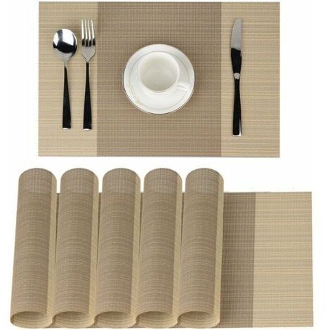 sets de table Sets de Table Sets de Table antidérapant lavable en PVC 30 x 45 cm, résiste à la chaleur rigide antitaches Lot de 6(Beige)