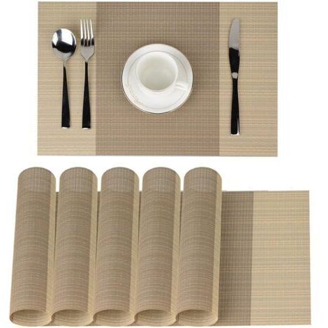 sets de table Sets de Table Sets de Table antidérapant lavable en PVC 30 x 45 cm, résiste à la chaleur rigide antitaches Lot de 6(Beige)