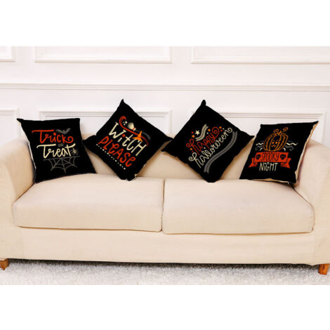 Sets Halloween-Sofakissen, Halloween-Leinenkissen mit Buchstabenmotiven, bedruckte Kissen der Halloween-Serie, Sofakissenbezüge (45x45 cm)