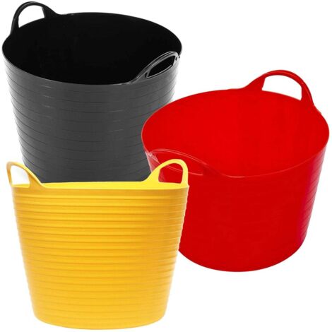 Sets of 3 Strong 40 Litre Flexi Tubs Mixed Assorted Colours (1 Black, 1 Yellow & 1 Red)
