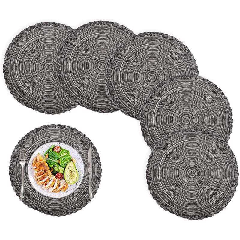 Sets table ronds tressés lot de 6, antidérapants, lavables, doubles fonctions sous-verres