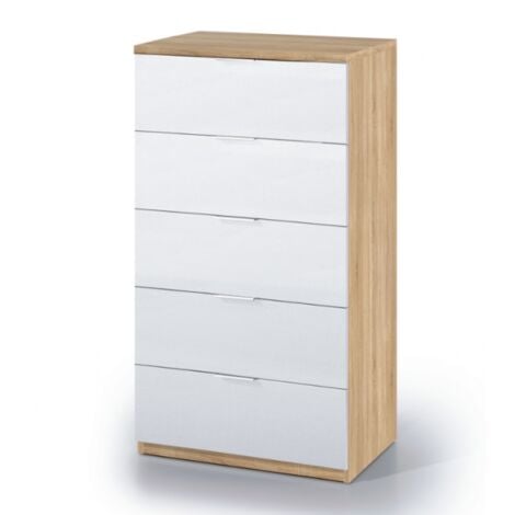 Settimino 60x40x110 cm con 5 cassetti, bianco opaco rovere canadese – Rende