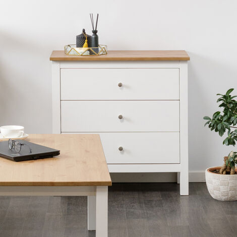 Settimino in legno Massello 3 Cassetti verniciato Bianco con ripiano Naturale - Dimensioni 75 x 37 x 75 h. cm