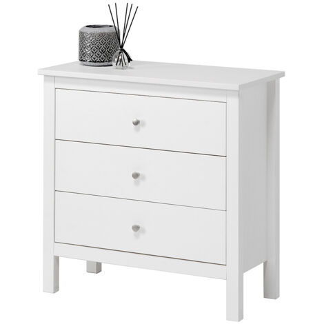 Settimino in legno Massello 3 Cassetti verniciato Bianco - Dimensioni 75 x 37 x 75 h. cm