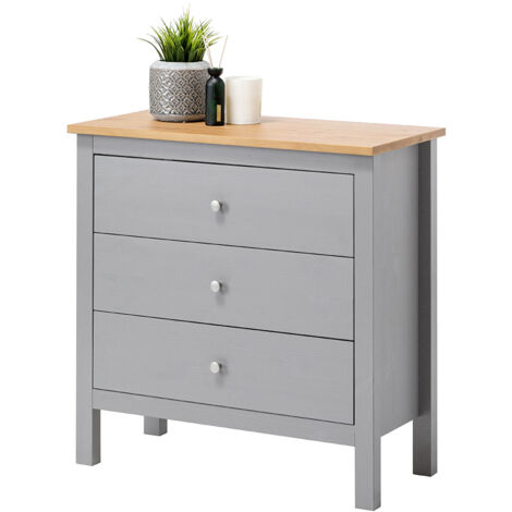 Settimino in legno Massello 3 Cassetti verniciato Grigio con ripiano Naturale - Dimensioni 75 x 37 x 75 h. cm