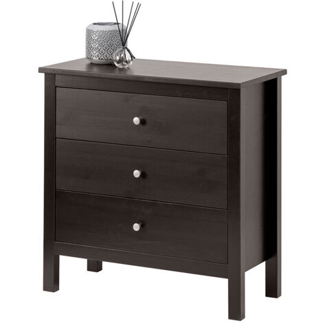 Settimino in legno Massello 3 Cassetti verniciato Nera - Dimensioni 75 x 37 x 75 h. cm