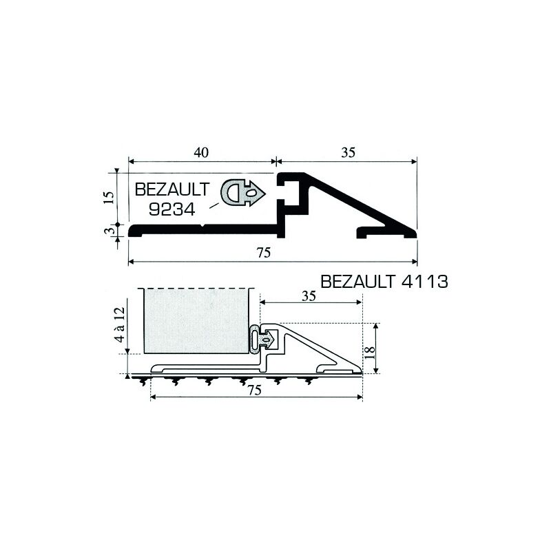 Vachette - Seuil de porte d'entrée 4113 - 75 mm - Brut