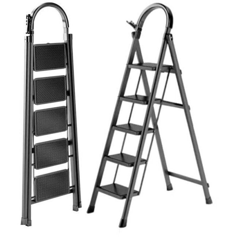 Seven Comfort Escabeau - 5 marches - Acier - Pliant - 74×47×139cm(L-L-H)-Charge maximale 150 kg