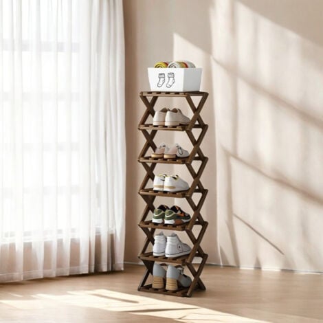 LIVINGANDHOME Seven-layer Brown No-installation Foldable Shoe Rack 26cm W x 26cm D x 105cm H