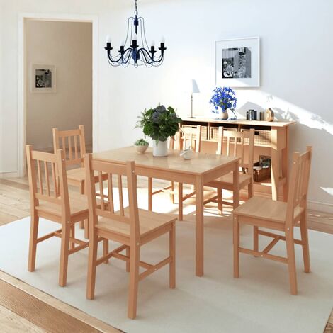 main image of "Seven Piece Dining Set Pinewood - Brown"