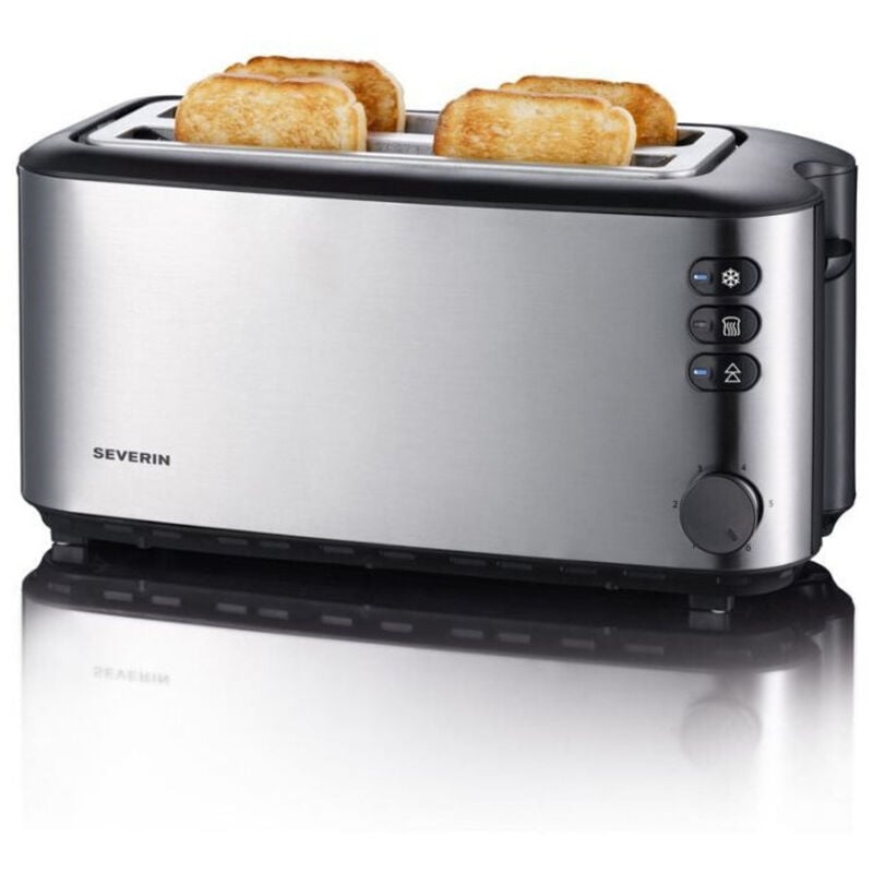Image of Tostapane automatico, tostapane lungo con porta baguette, tostapane doppio, potenza 1400 Watt, acciaio inox spazzolato e nero, at 2509 - Severin