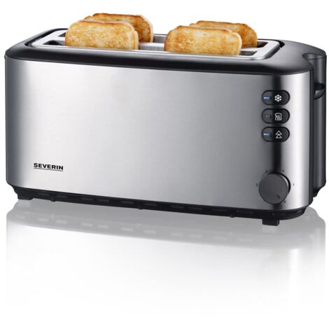 SEVERIN AT 2509 Tostapane 4 fette Maxi 1400W con griglia, tasto scongelamento e regolazione doratura, Tostafette 4 fette, Tostapane in acciaio inossidabile, Nero/argento opaco