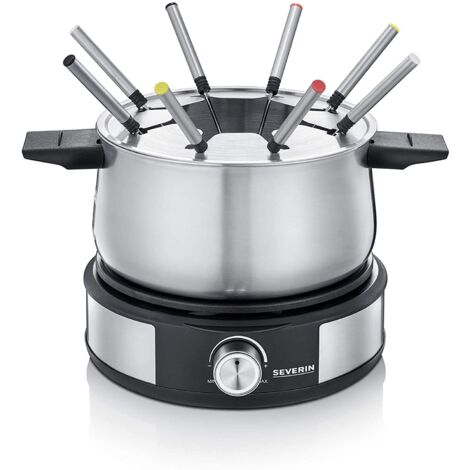 SEVERIN Combinazione Fonduta-Crêpes, Set Per Fonduta Lavabile In Lavastoviglie Con 8 Forchette, Combinazione Fonduta-Crêpes In Acciaio Inox, Nero, FO 2471