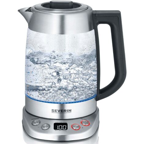 SEVERIN - Deluxe Glas-Wasserkocher und Wasserkocher de Wasser, 1,7 Liter de Wasser, 1,5 Liter de Tee, 3000 W Edelstahl/Glas WK 3480