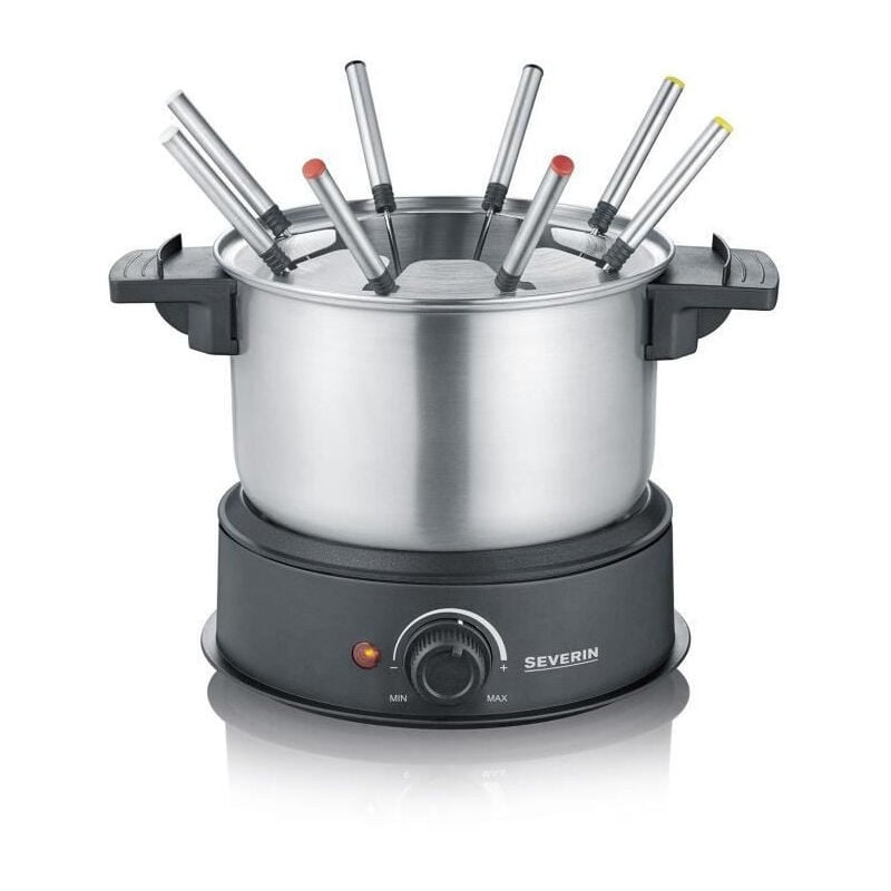 FO2473 Fondue electrique 8 personnes avec caquelon inox amovible, Inclus : Protection anti-projections et 8 fourchettes - Severin