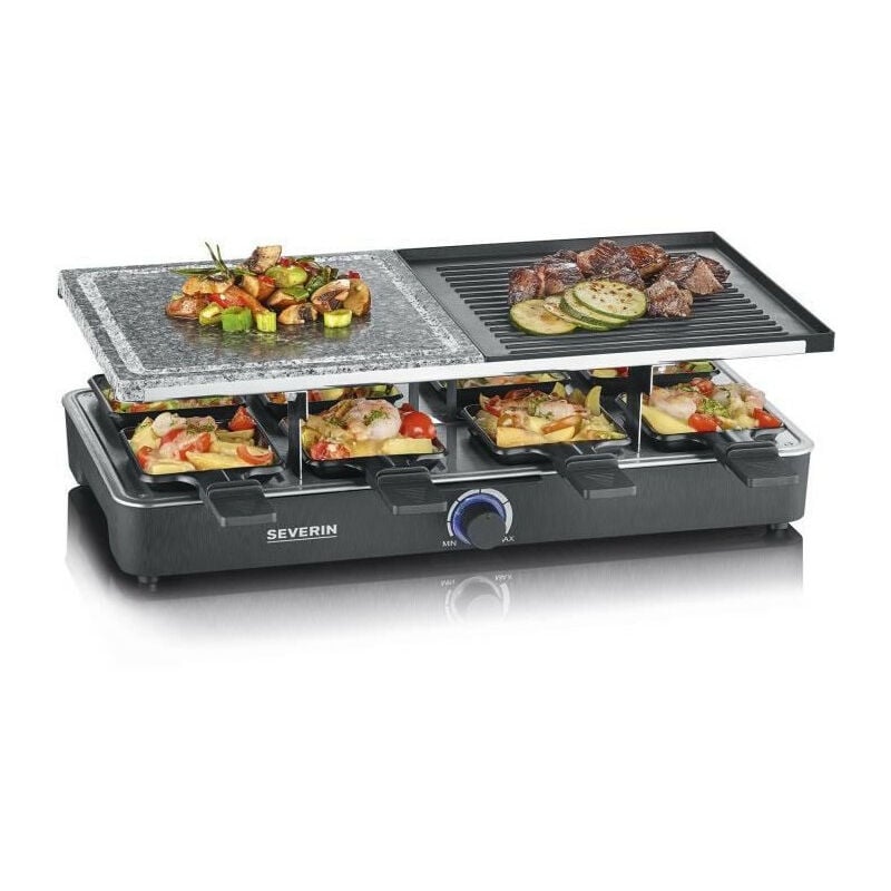 Raclette Gril SEVERIN - RG2376 - 8 personnes - Pierre de Cuisson Naturelle et Plaque Réversible Antiadhésive - Thermostat rég