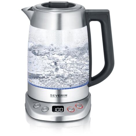 SEVERIN - Tetera y hervidor de vidrio deluxe con capacidad: 1,7 litros de agua, 1,5 litros de té, 3000 W Acero Inoxidable/Vidrio WK 3480