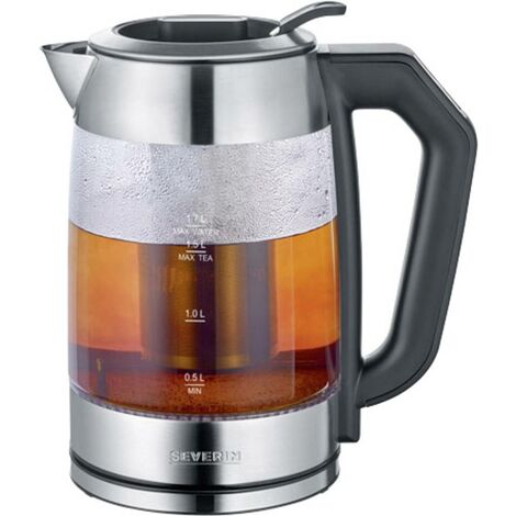 Severin WK 3477 Bouilloire sans fil verre, acier inoxydable (brossé), noir