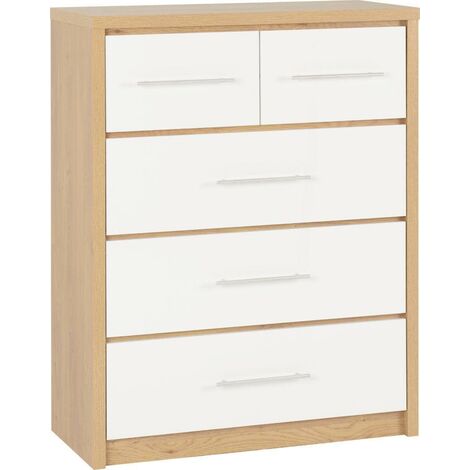 Seville 3+2 Drawer Chest Oak and White