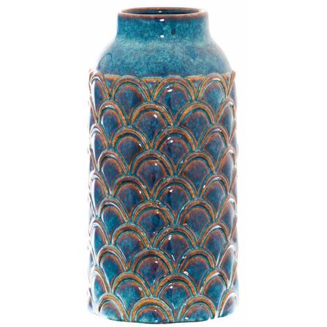 Seville Collection Large Scalloped Vase - Ceramic - L17 x W17 x H34 cm - Indigo