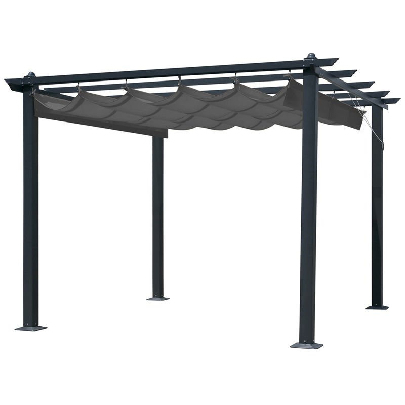 Seville Gazebo Outdoor Garden BBQ Shelter, Party Tent, Slate Grey with Retractable Canopy - L300 x W300 x H260 cm - Grey