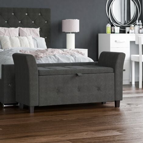 Seville Storage Ottoman Bench Bedding Blanket Box Hallway Bedroom Chest, Dark Grey Linen