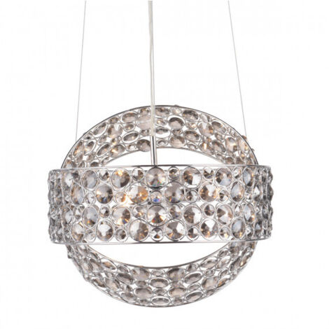Sewanee Anneaux Suspension 3 Lumières Cristal Fumé Chrome Poli