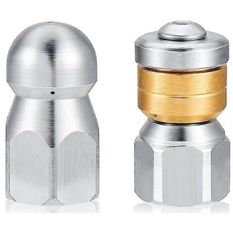 Sewer Jetter Hose Nozzle,high Pressure Washer Hose Nozzle,1 Button Nose Nozzle 1 Rotating Nozzle,1/4 Inch Pack Of 2